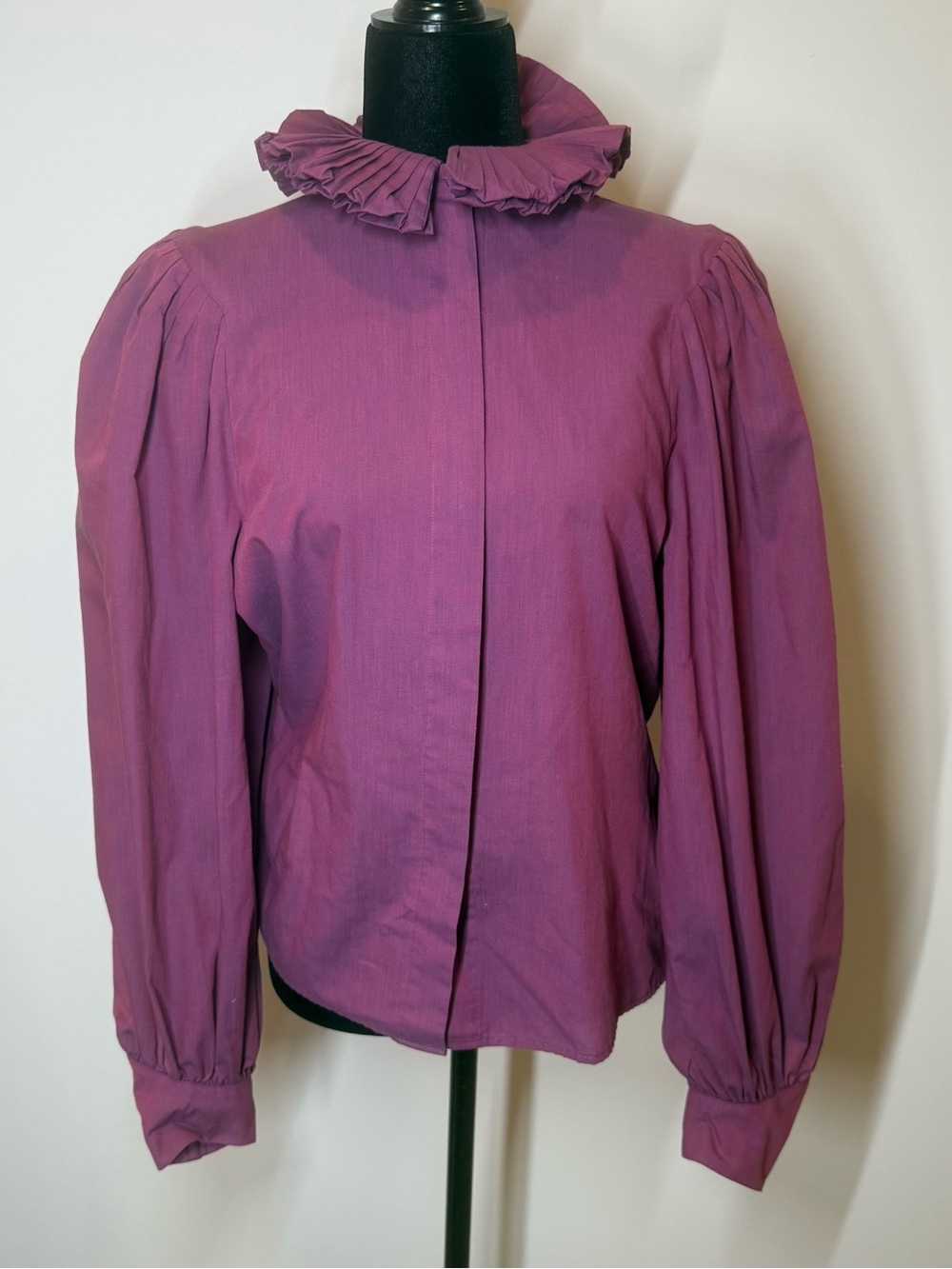Vintage 1980s Hunters Run Cottagecore Purple Ruffle High Neck Blouse Juniors 13